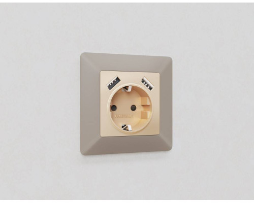 Накладка для розетки с заземлением и со шторками и 2хUSB type A Ambrella Volt Quant AP6090