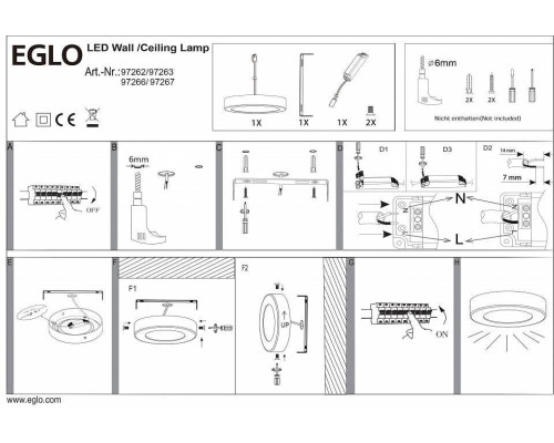 Светильник накладной Eglo Fueva 1 10.9 Вт 170 мм 97263