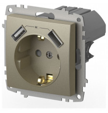 Розетка с заземлением и со шторкой и 2хUSB type A, без рамки Elbi Eleсtriс Zena Vega 609-011400-317