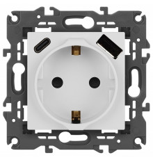 Розетка с заземлением и со шторкой и 2хUSB, без рамки Эра Эра Elegance 14-4108-01