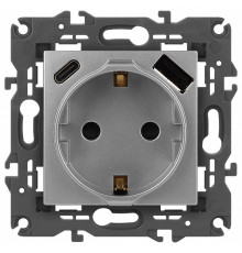 Розетка с заземлением и со шторкой и 2хUSB, без рамки Эра Эра Elegance 14-4108-03