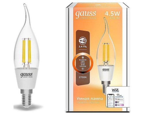 Лампа светодиодная с управлением через Wi-Fi Gauss Smart Home E14 4.5Вт 2700K 1260112