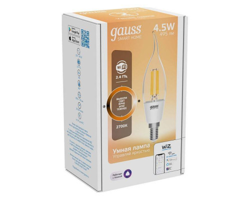 Лампа светодиодная с управлением через Wi-Fi Gauss Smart Home E14 4.5Вт 2700K 1260112