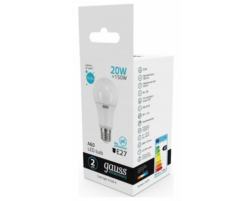 Лампа светодиодная Gauss A65 E27 20 Вт 4100 K 23229