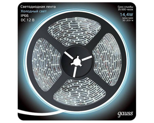 Лента светодиодная Gauss 4.8 Вт/м 12 В 3000 K IP66 5 м 311000314