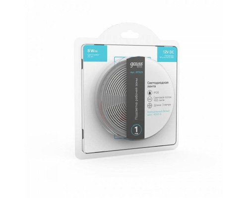 Лента светодиодная Gauss Basic 14.4 Вт/м 12 В IP20 6500 К 5 м BT023