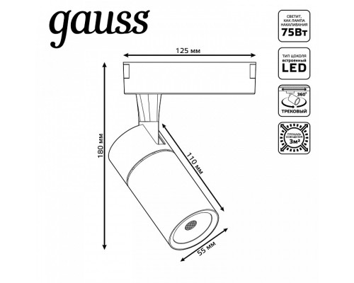 Светильник на штанге Gauss Track Light TR060