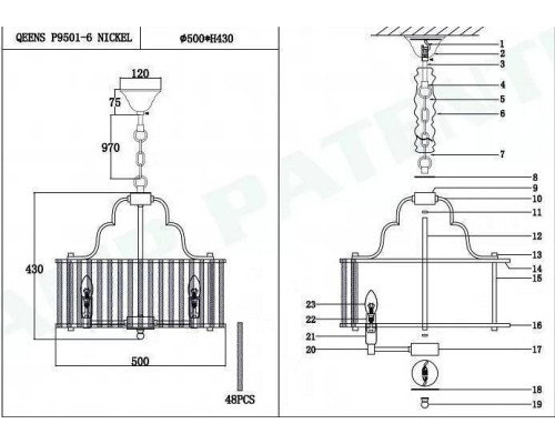 Подвесной светильник iLamp Qeens P9501-6 NIC