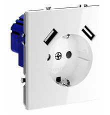 Розетка с заземлением и со шторкой и 2хUSB type A, без рамки Voltum S70 VLS040401