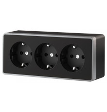 Розетка тройная с заземлением и со шторками Werkel Gallant (черный с серебром) W5073134