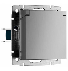 Розетка влагозащищенная с заземлением и со шторкой, без рамки с крышкой Werkel серебряный рифленый W1171209