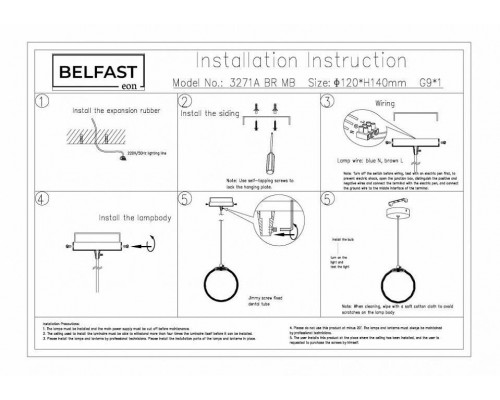 Подвесной светильник Belfast Ravenhill 3271A BR MB