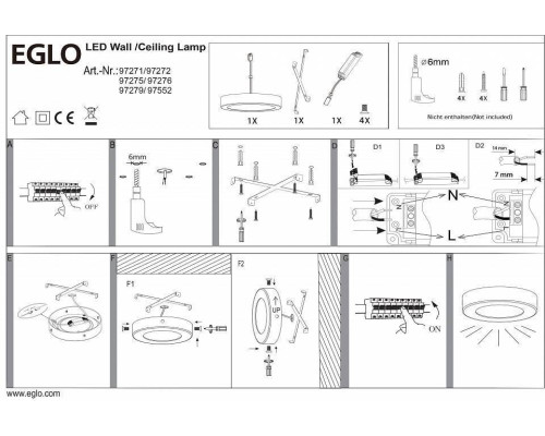 Светильник накладной Eglo Fueva 1 10.9 Вт 170 мм 97276
