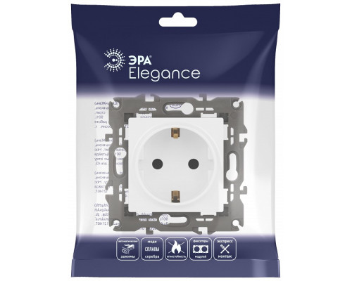 Розетка с заземлением и со шторкой, без рамки Эра Эра Elegance 14-2102-01М