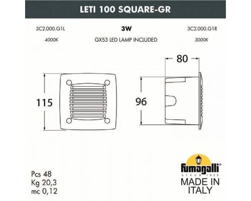 Встраиваемый светильник Fumagalli Leti 3C2.000.000.WYG1L