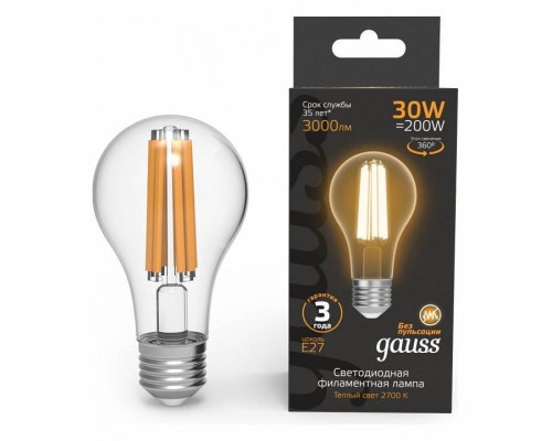 Лампа светодиодная Gauss Filament A70 E27 30 Вт 2700 K 102902130
