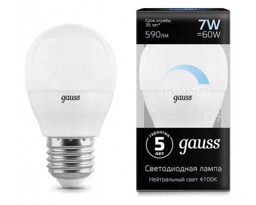 Лампа светодиодная Gauss LED Globe-dim E27 7Вт 4100K 105102207-D