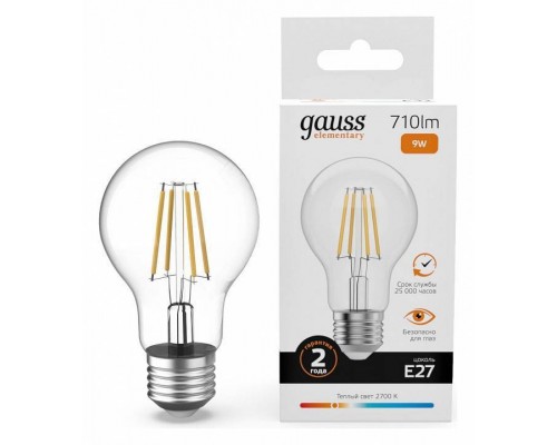 Лампа светодиодная Gauss Filament Elementary E27 9Вт 2700K 22219