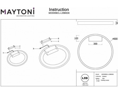 Накладной светильник Maytoni Rim MOD058CL-L35BS3K