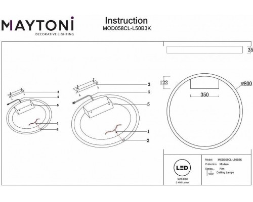 Накладной светильник Maytoni Rim MOD058CL-L50B3K