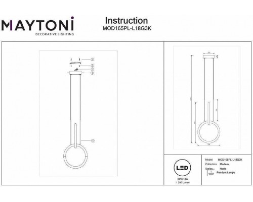 Подвесной светильник Maytoni Node MOD165PL-L18G3K