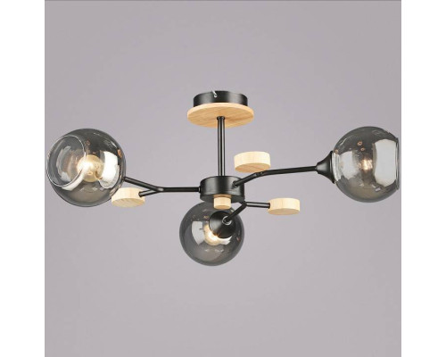 Люстра на штанге De Markt 06780-0.3-03 3xE27 черный/дерево 06780-0.3-03 BK+WOOD