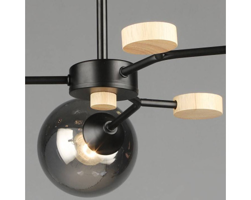 Люстра на штанге De Markt 06780-0.3-03 3xE27 черный/дерево 06780-0.3-03 BK+WOOD