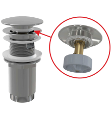 Водослив для умывальника click/clack 5/4", цельнометаллический с большой заглушкой, арт. A392C