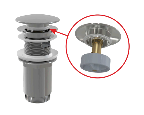 Водослив для умывальника click/clack 5/4", цельнометаллический с большой заглушкой, арт. A392C
