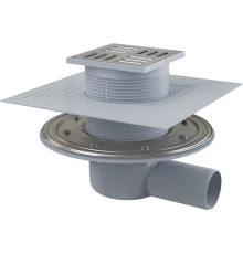 Сливной трап 105 × 105/50, подводка – боковая, решетка – нерж, арт. APV1324