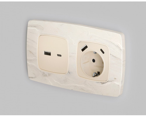 Накладка для розетки с заземлением и со шторками и 2хUSB type A и C Ambrella Volt Quant OP3300