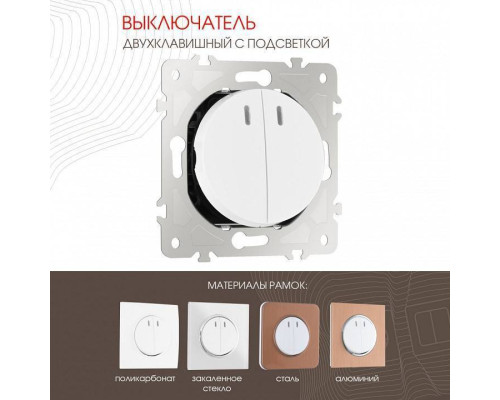 Выключатель двухклавишный с подсветкой без рамки Arte Milano 202 202.31-2.white