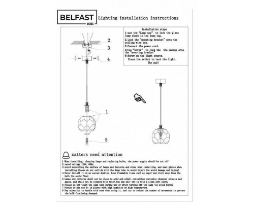 Подвесной светильник Belfast Clifton D3315-1 GL CL