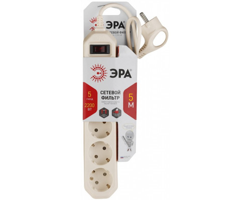 Удлинитель с выключателем Эра  USF-5es-5m-I