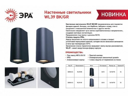 Накладной светильник Эра WL39 GR Б0054413