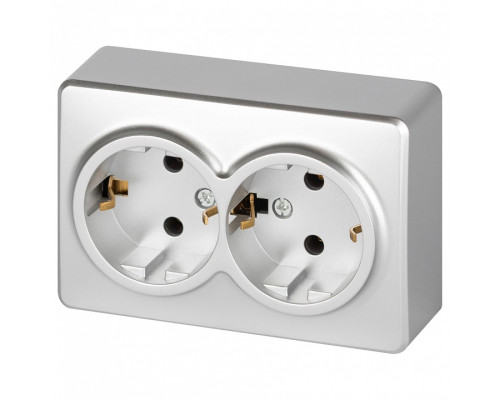 Розетка двойная с заземлением и со шторкой Эра Эра Эксперт 11-2205-03