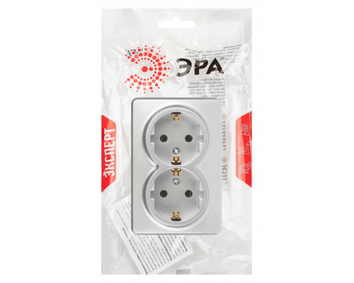 Розетка двойная с заземлением и со шторкой Эра Эра Эксперт 11-2205-03