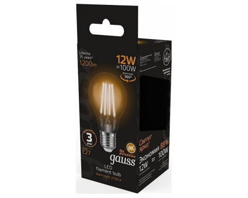 Лампа светодиодная Gauss Filament A60 E27 12 Вт 2700 K 102902112