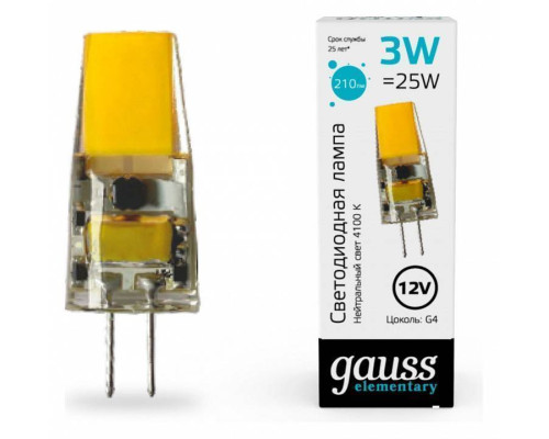 Лампа светодиодная Gauss Elementary G4 3 Вт 4100 K 18723