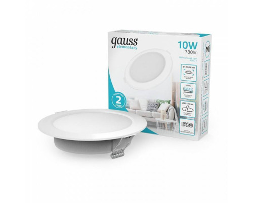 Светильник светодиодный встраиваемый Gauss Elementary круг 9 Вт 4000 К 997420209