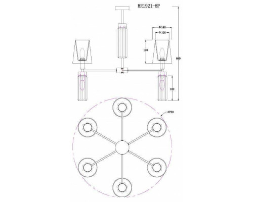 Люстра на штанге MyFar Fernando 12 ламп MR1921-12P