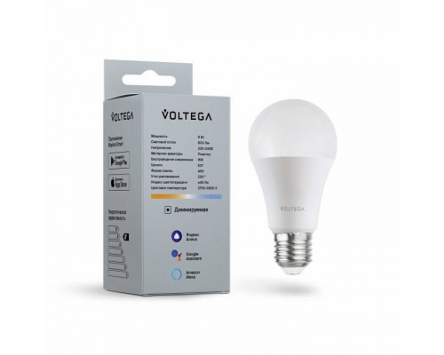 Лампа светодиодная с управлением через Wi-Fi Voltega Wi-Fi bulbs E27 9Вт 2700-6500K 2429