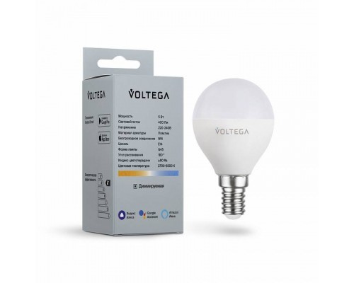 Лампа светодиодная с управлением через Wi-Fi Voltega Wi-Fi bulbs E14 5Вт 2700-6500K 2428