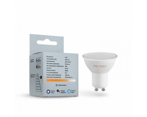 Лампа светодиодная с управлением через Wi-Fi Voltega Wi-Fi bulbs GU10 5Вт 2700-6500K 2425