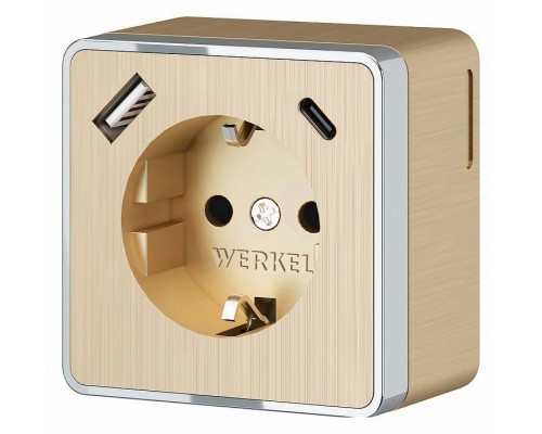 Розетка с заземлением и с шторками и USB Werkel Gallant шампань рифленый W5071710