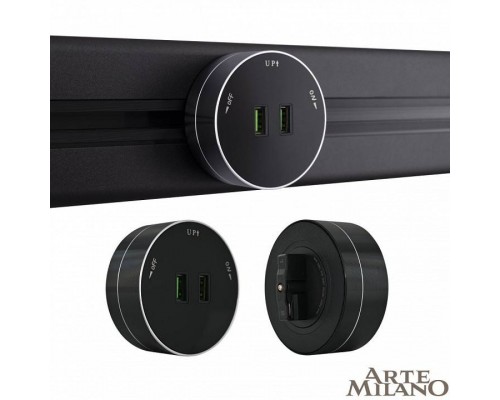 Розетка 2xUSB на треке Arte Milano Am-track-sockets 380011TS/USBx2 Black