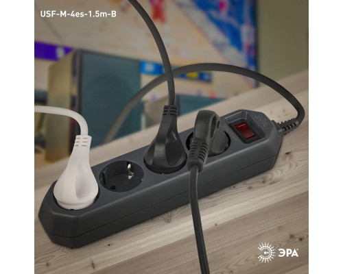 Удлинитель с выключателем Эра  USF-M-4es-1.5m-B