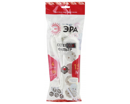 Удлинитель с выключателем Эра  USF-M-4es-1.5m-W