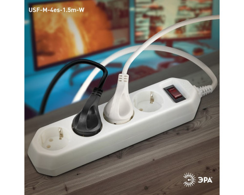 Удлинитель с выключателем Эра  USF-M-4es-1.5m-W