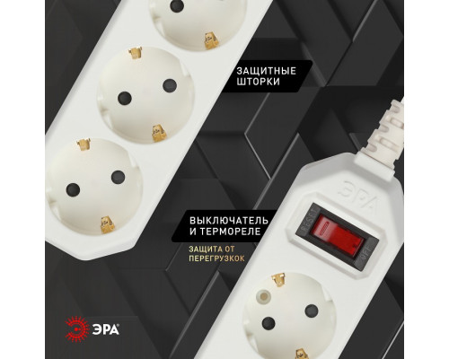 Удлинитель с выключателем Эра  USF-M-4es-1.5m-W